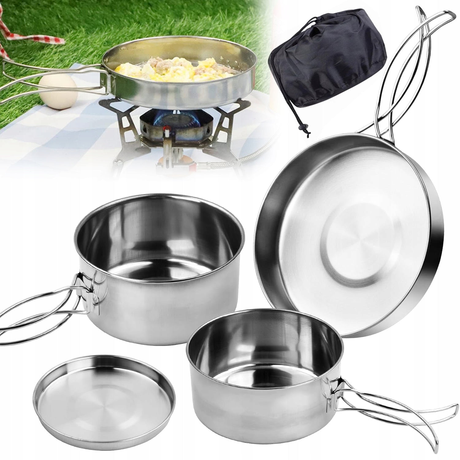 Stainless Steel Pot for Travel, Kitchen Utensil Set for Camping