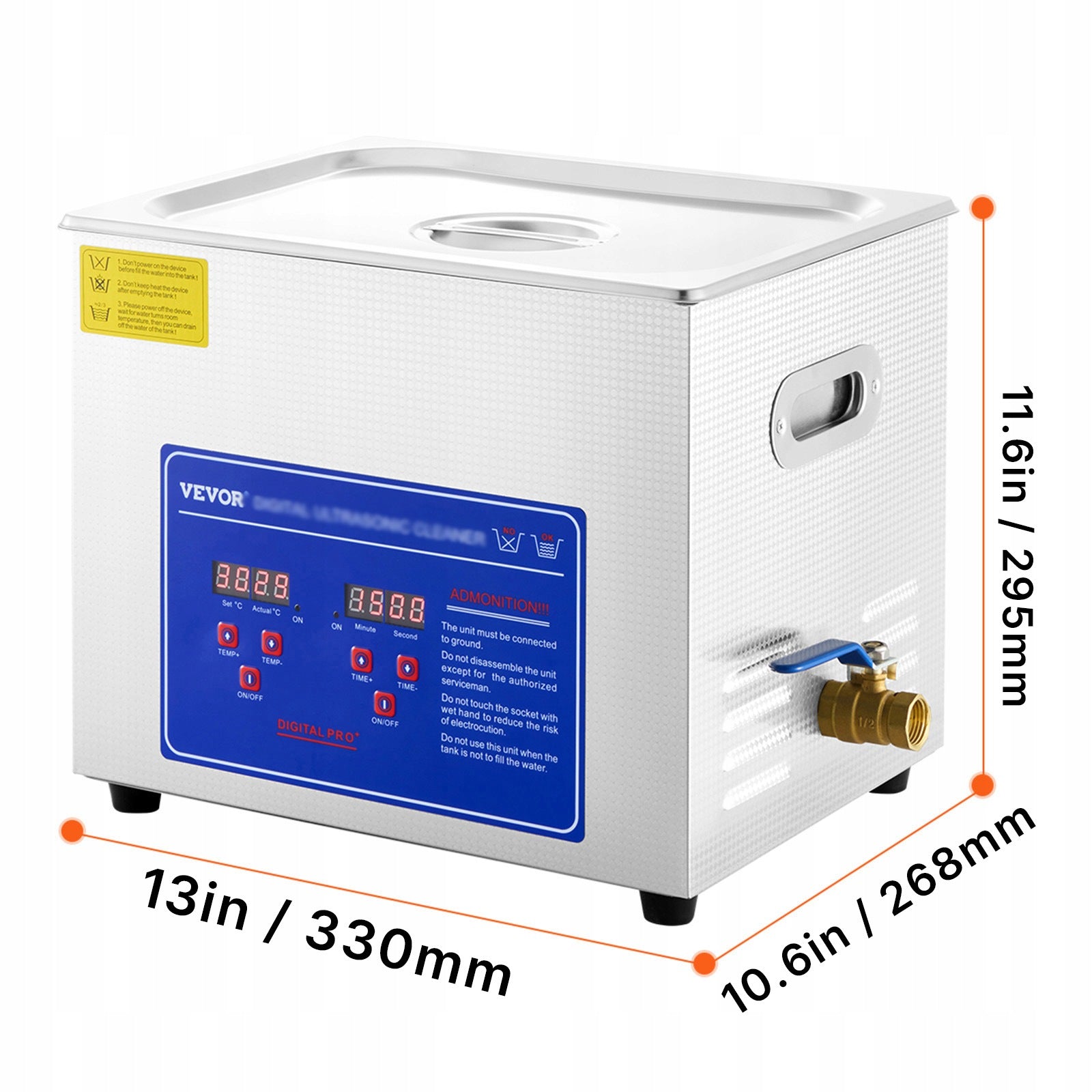 Stainless Steel Ultrasonic Cleaner 10L With Basket With Heating Function Brand Vevor