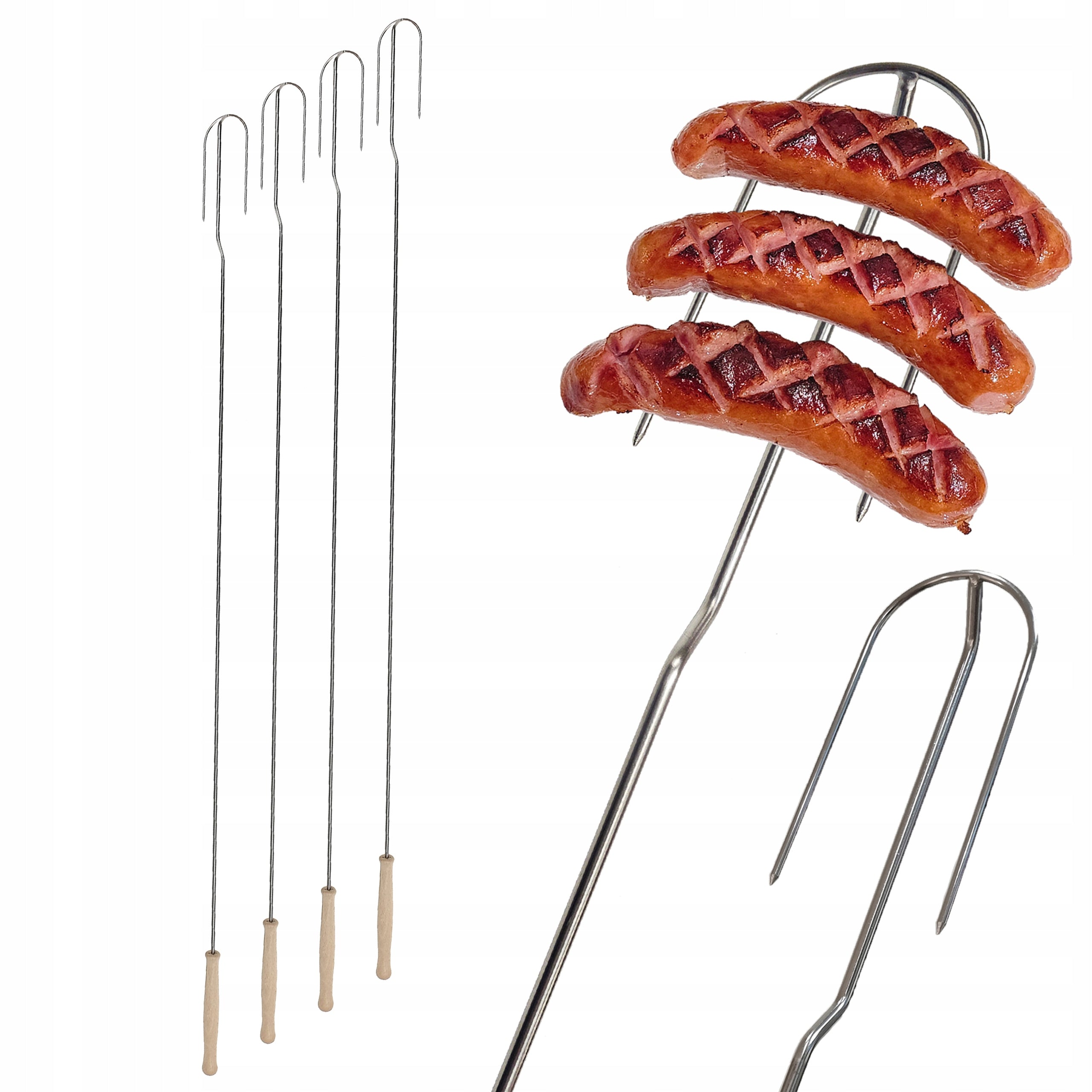 Stainless steel focal sticks for sausages 130cm sticks forks for fireplace grill
