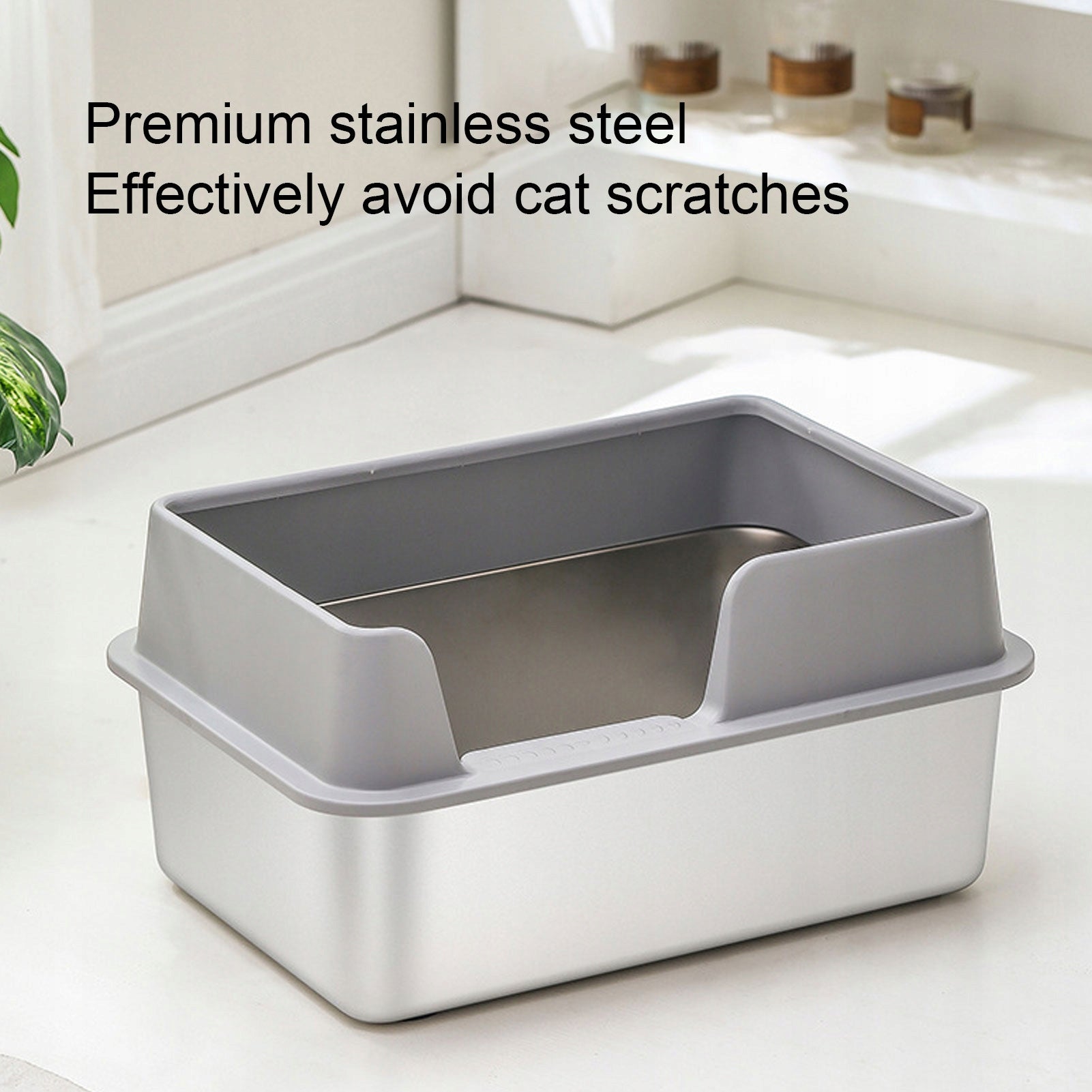 Stainless steel litter box, suitable for small and medium-sized cats. Length 1 cm