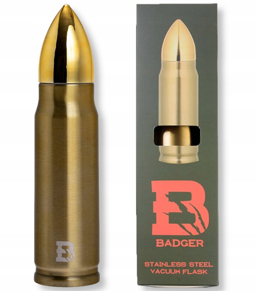 Stainless steel vacuum cartridge shape Badger Outdoor Bullet Brass 0,5l