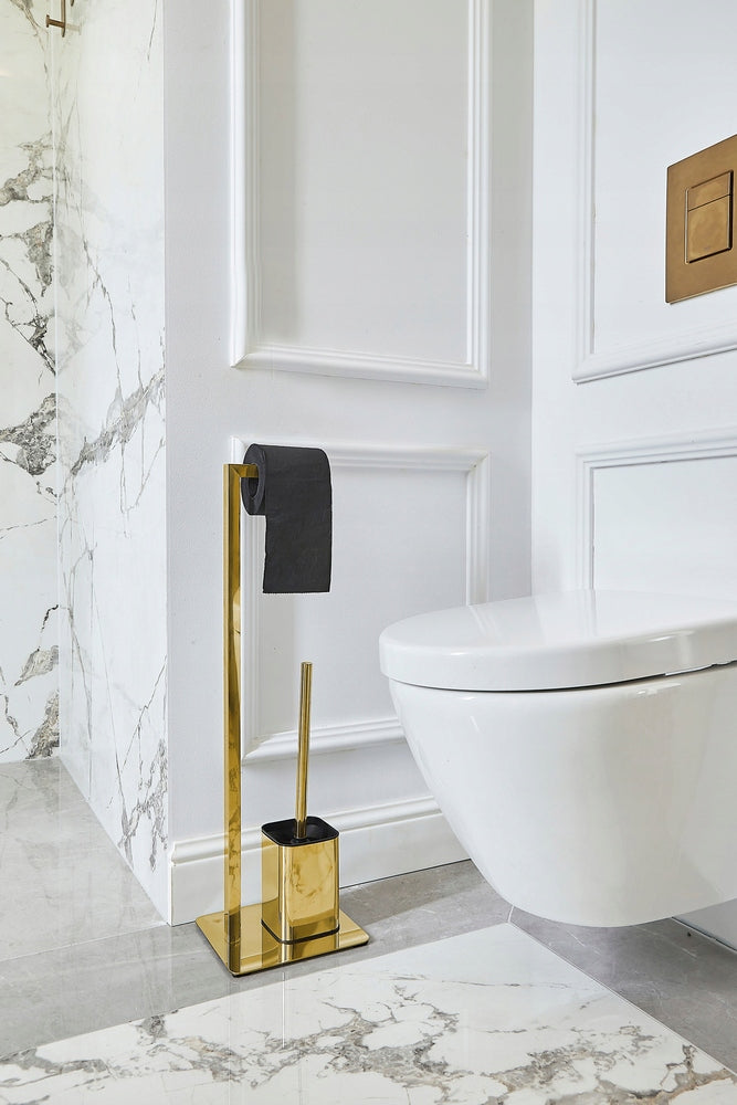 Stand Toilet Paper Holder with Toilet Brush Gold Metal Bathroom Manufacturer code AWD02071978
