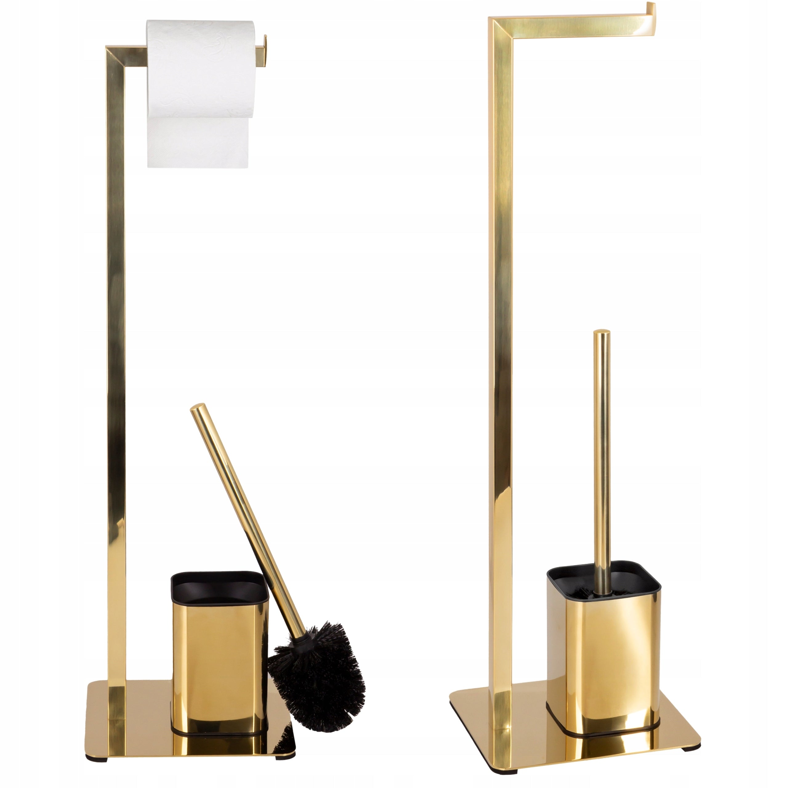 Stand Toilet Paper Holder with Toilet Brush Gold Metal Bathroom