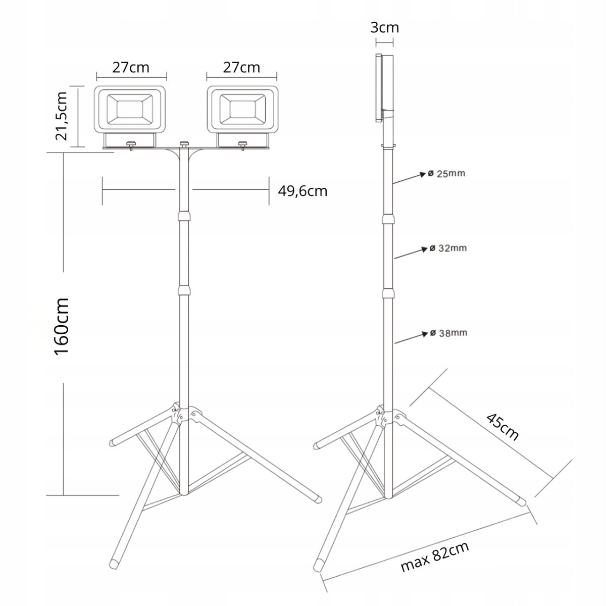 Stand Tripod 200W LED Floodlight Work Lamp Halogen Construction 2x 100W Manufacturer code 5908249832671