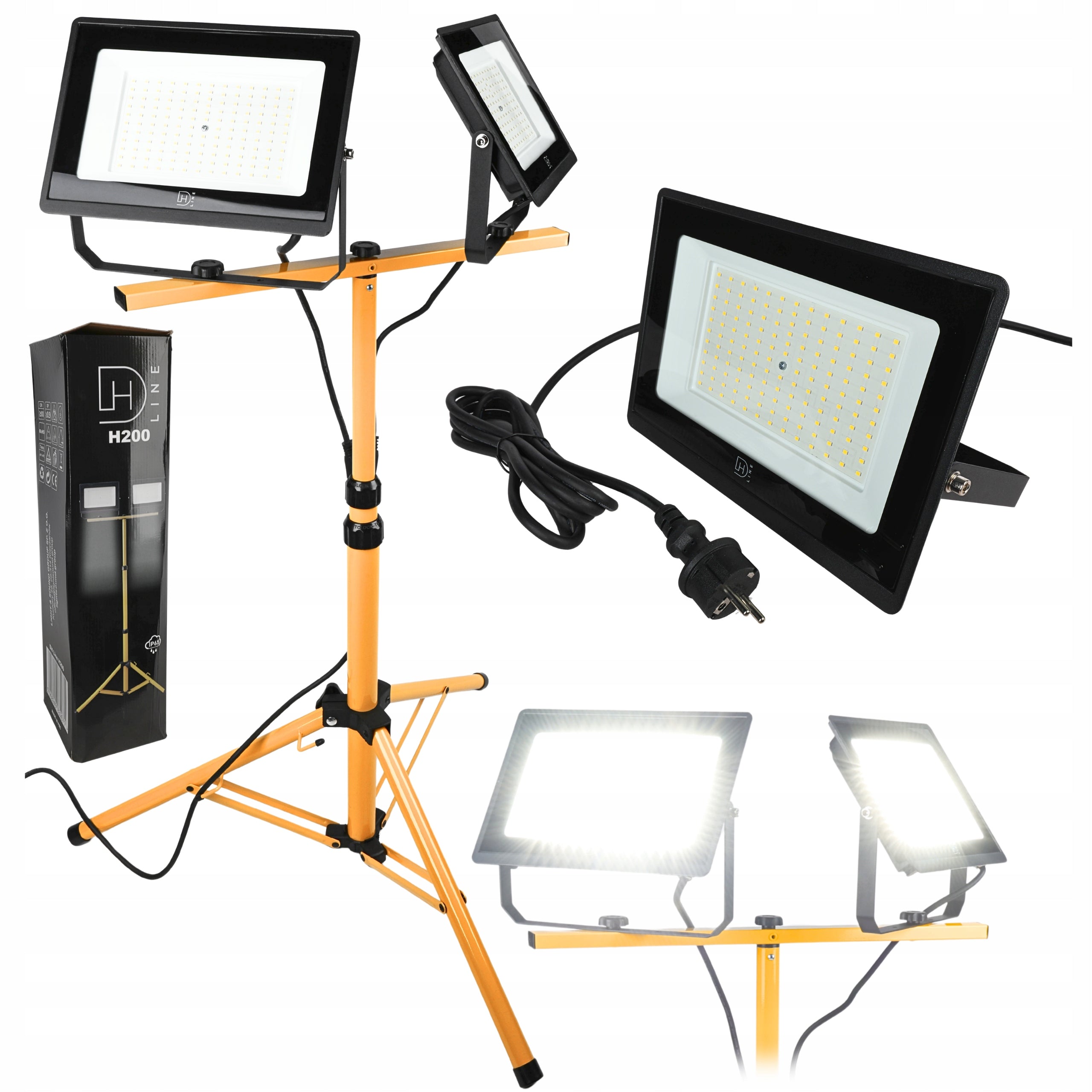 Stand Tripod 200W LED Floodlight Work Lamp Halogen Construction 2x 100W