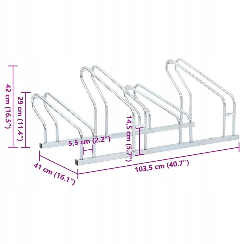 Stand for 4 bicycles, freestanding, galvanized steel Customs tariff code 87149990