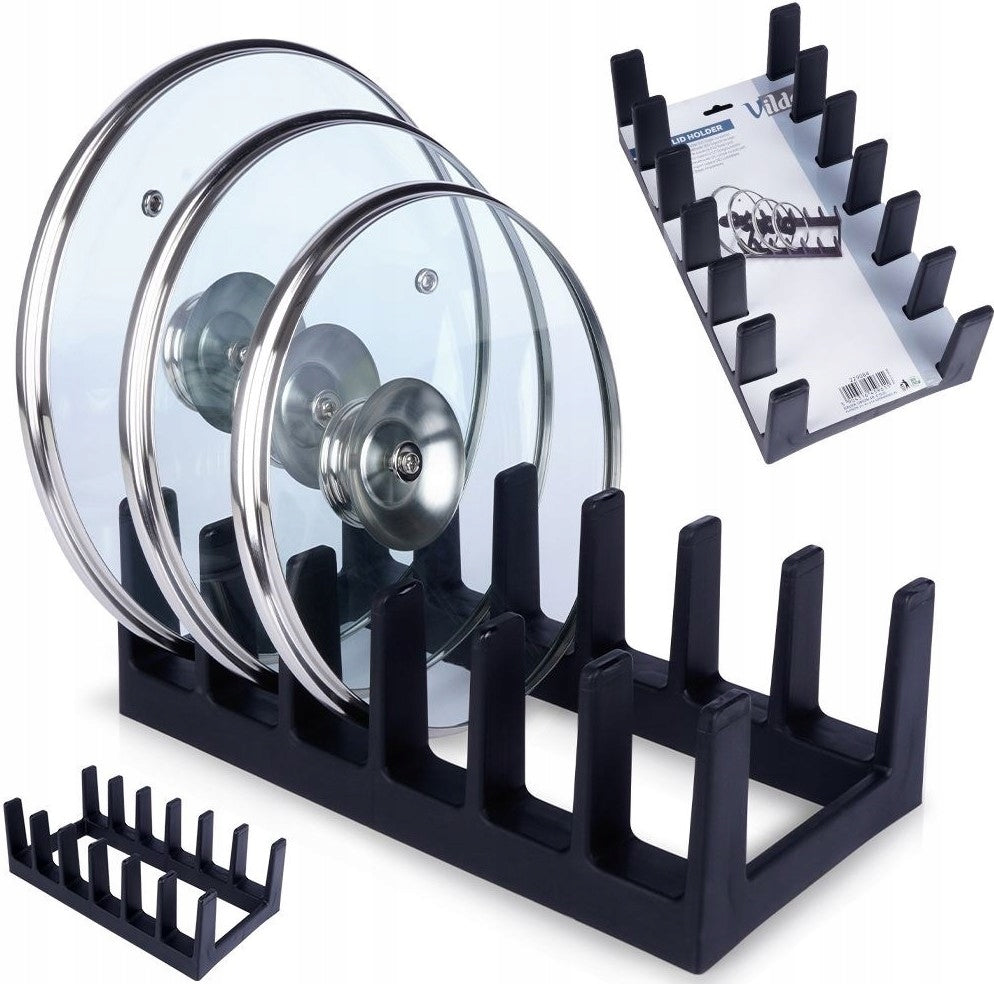 Stand, lids, plates, kitchen organizer, black