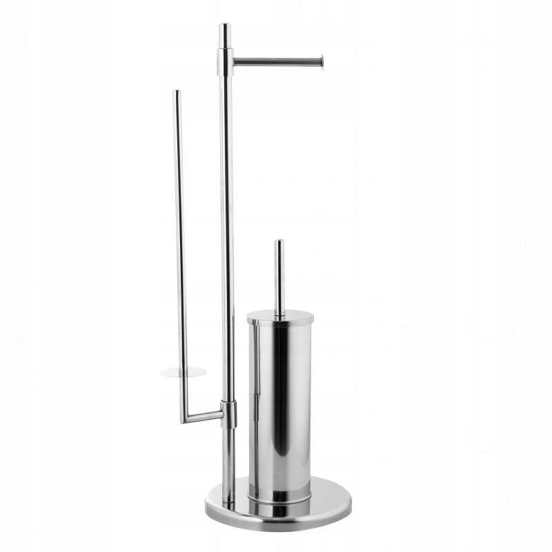 Stand toilet paper holder and toilet brush 3in1 silver chrome 3 rolls