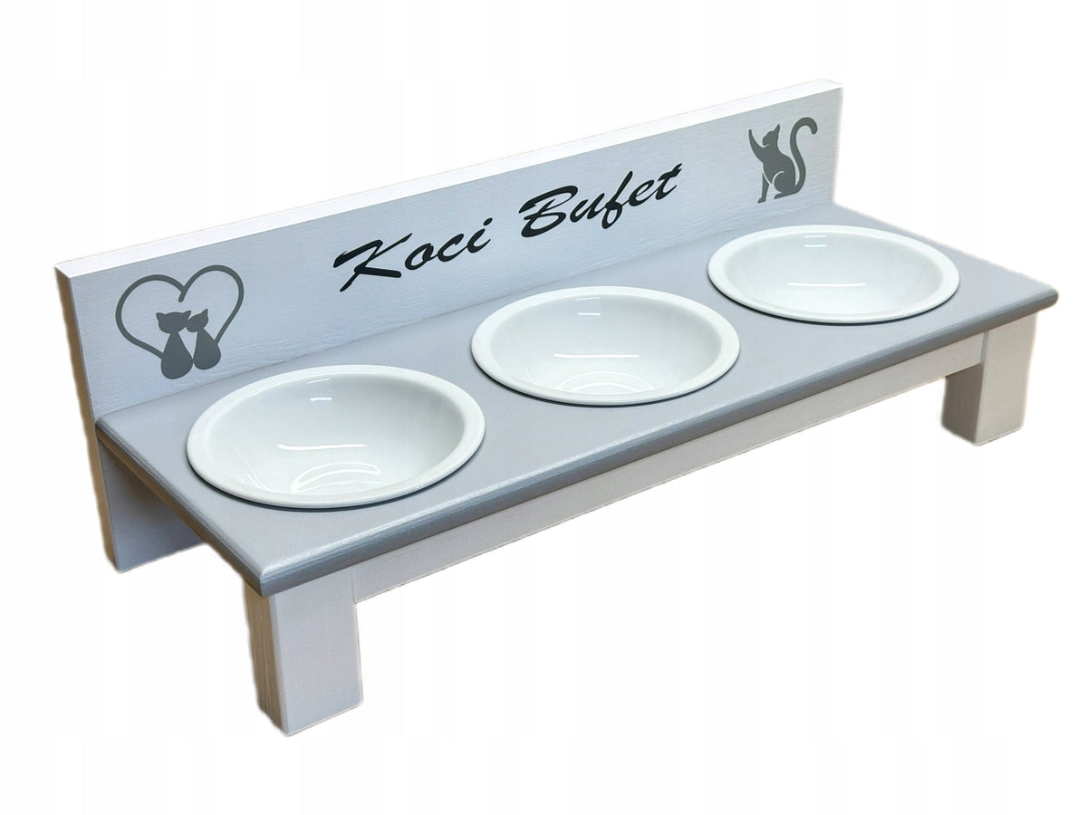 Stand with three ceramic bowls for cat 16 cm / 340 ml. + Printing