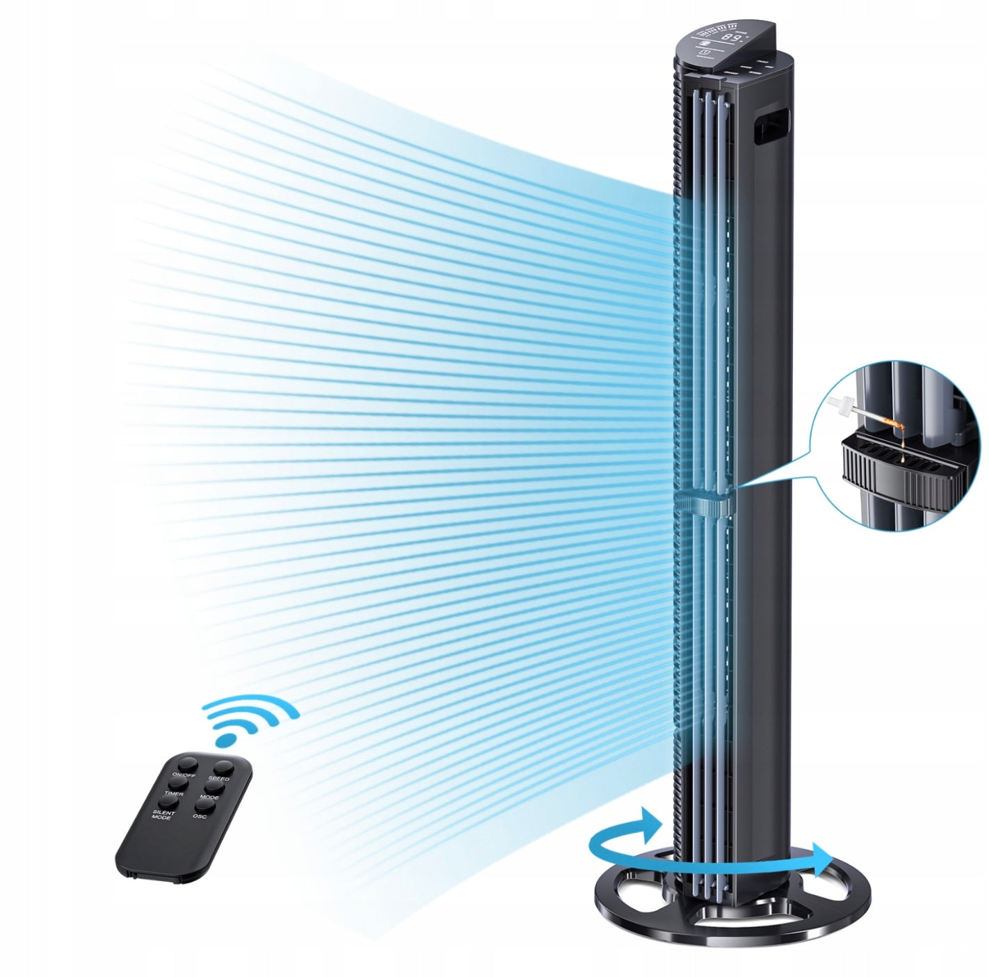 Standing Column Fan 102 cm 75W Ultra Strong, +8m Range, 3 Modes, Aroma Packaging status original
