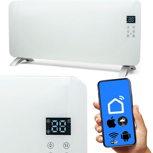 Standing Convector Heater 2000W LED GLASS WHITE Glass