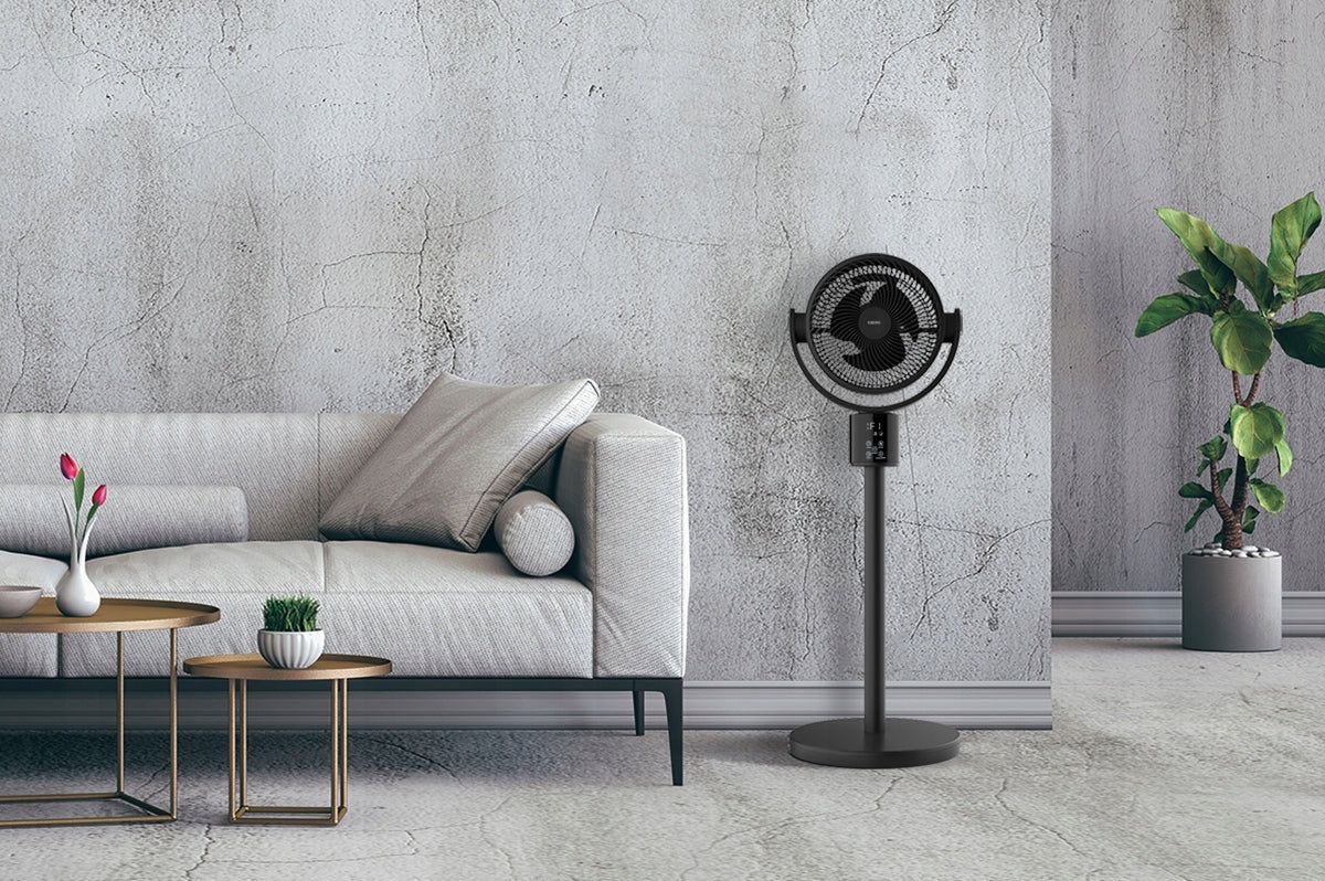 Standing Fan Quiet GOX Floor Fan Oscillation 4D Remote Control LED Timer Dominant color black