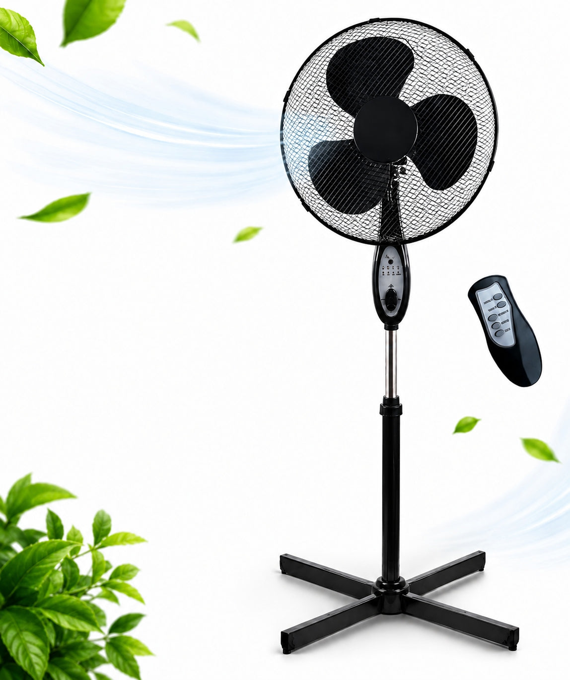 Standing Fan with Remote Control Black Floor Fan 40W 16'" 3SPEED PILOT