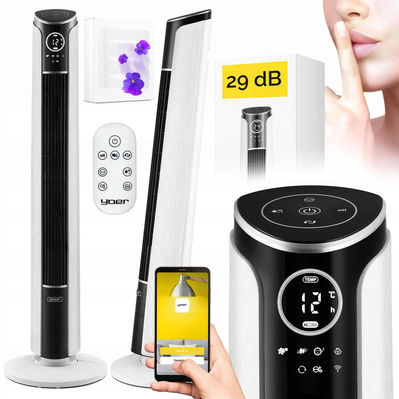 Standing column fan Silent 29dB Yoer 3D +10m range Ionization AROMA