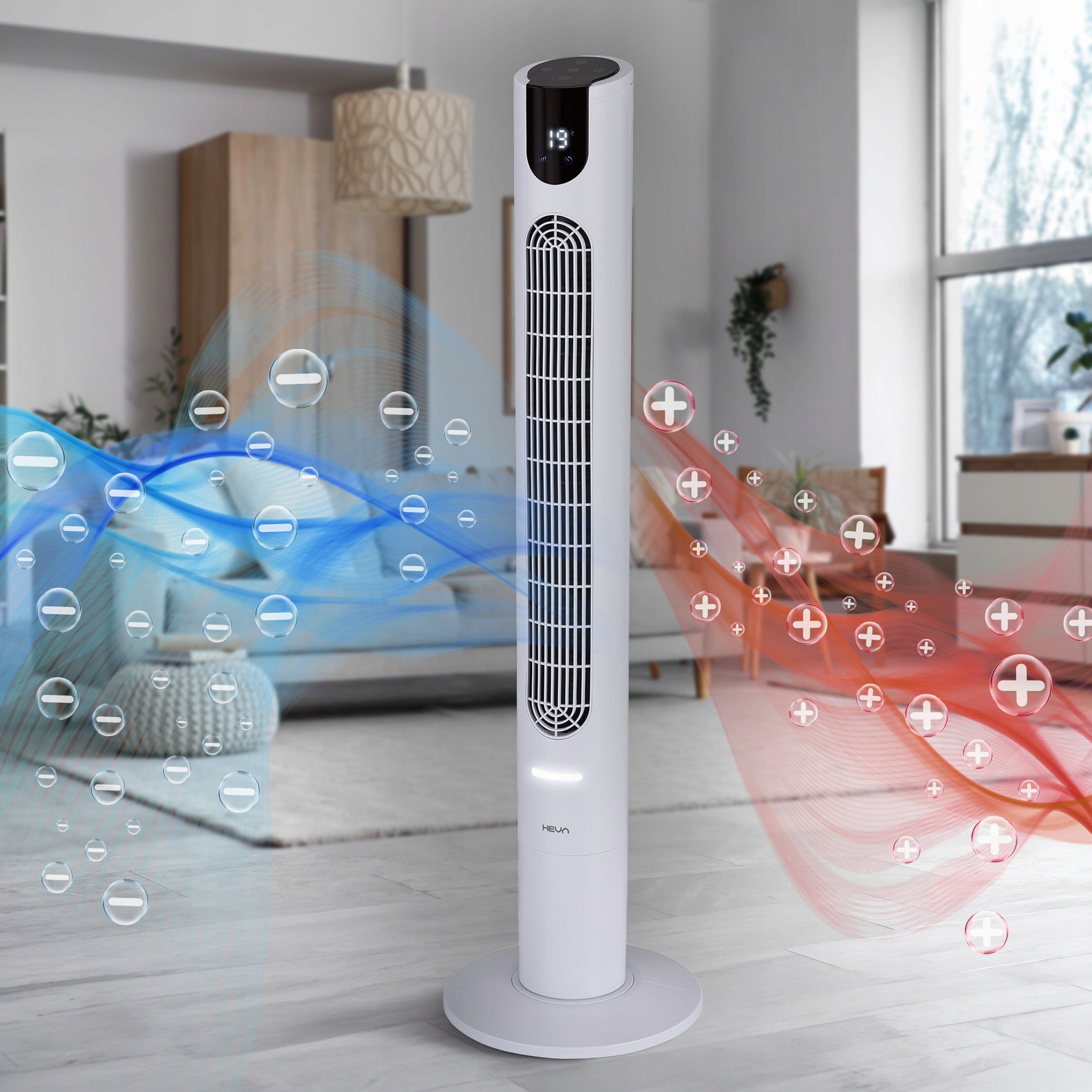 Standing column fan TAVO floor fan 115cm+IONIZATION LED XXL Manufacturer code Wentylator TAVO biały cichy mocny z pilotem