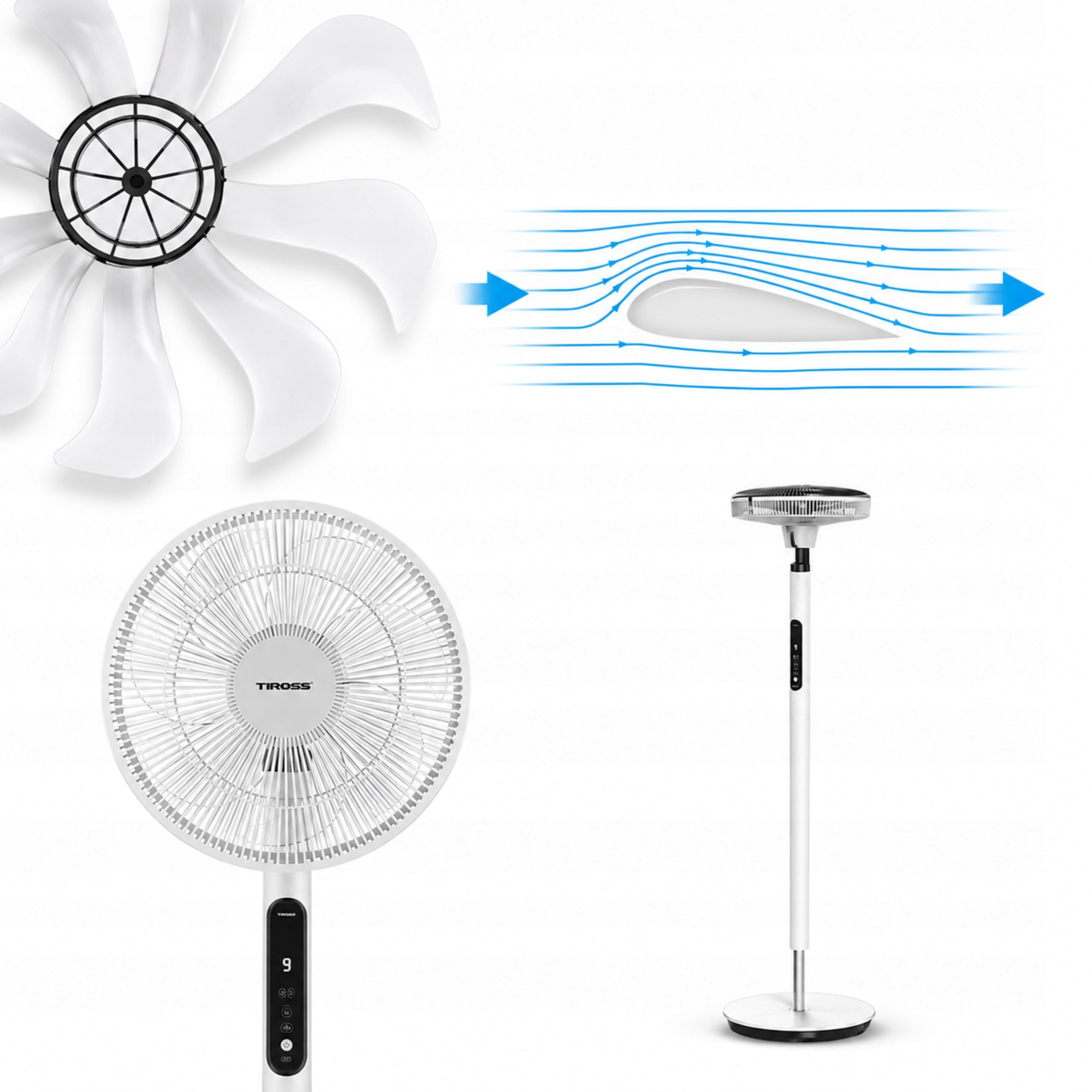 Standing fan Tiross 14”, remote control, 3 speeds, timer, Quiet up to 52 dB Manufacturer code TS9187