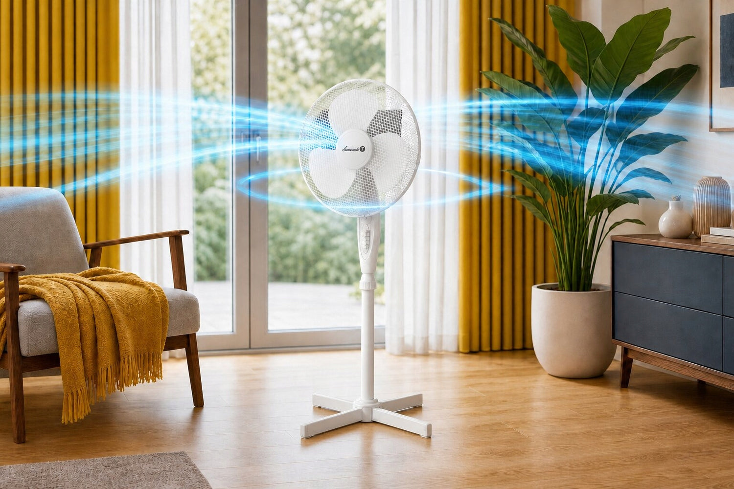 Standing fan white 40 cm timer quiet 3 speeds oscillation Brand Łucznik
