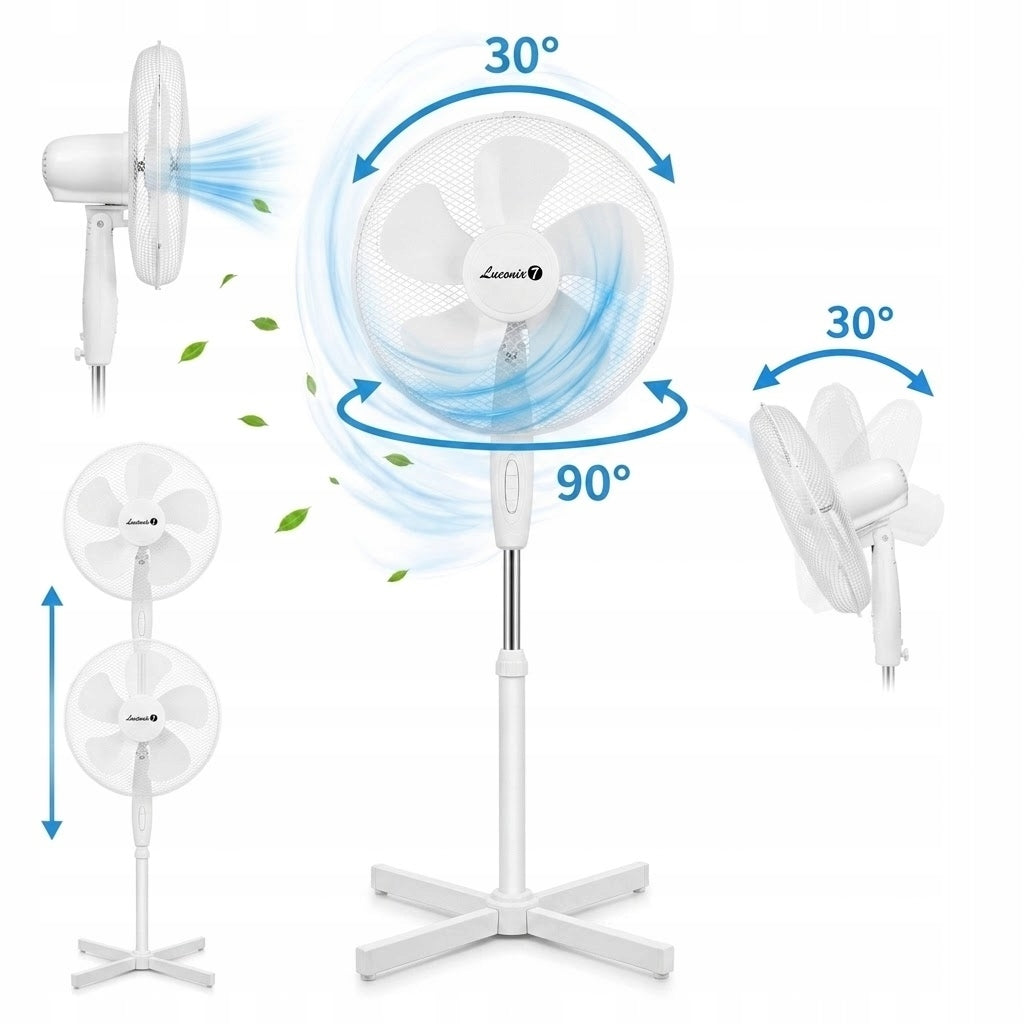 Standing fan white 40 cm timer quiet 3 speeds oscillation