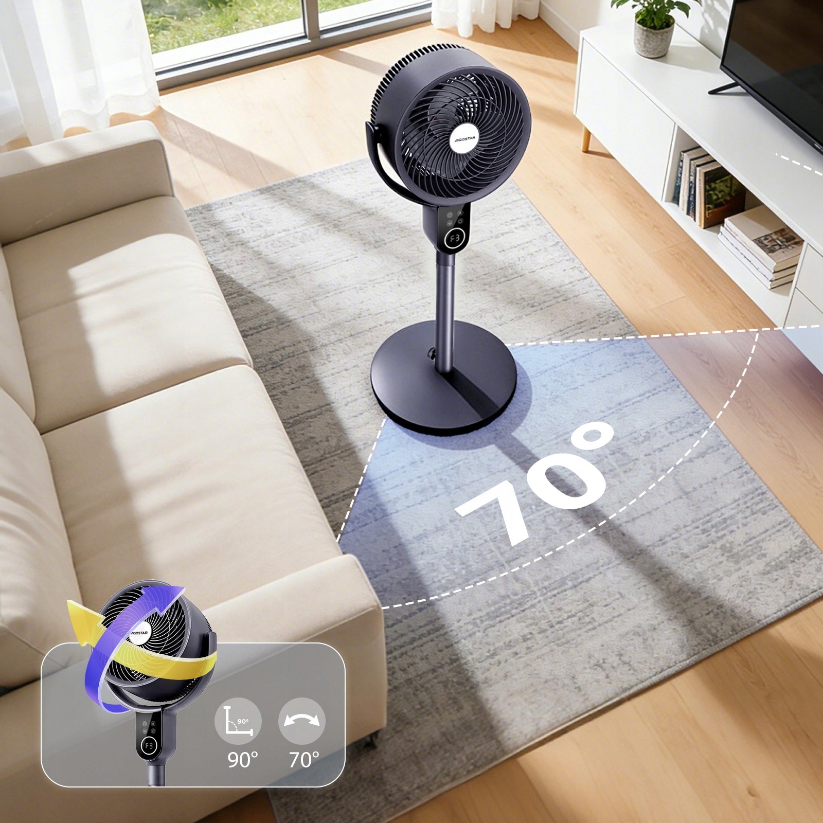 Standing fan with 3D air supply remote control DC 8 gears timer 12h Brand Aigostar
