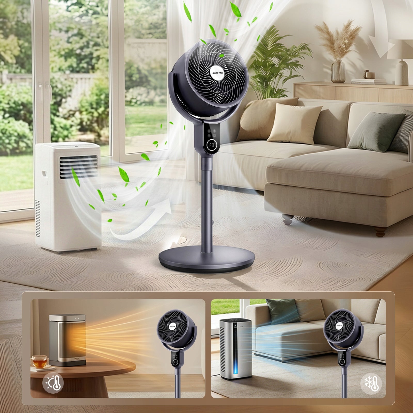 Standing fan with 3D air supply remote control DC 8 gears timer 12h Fan type floor