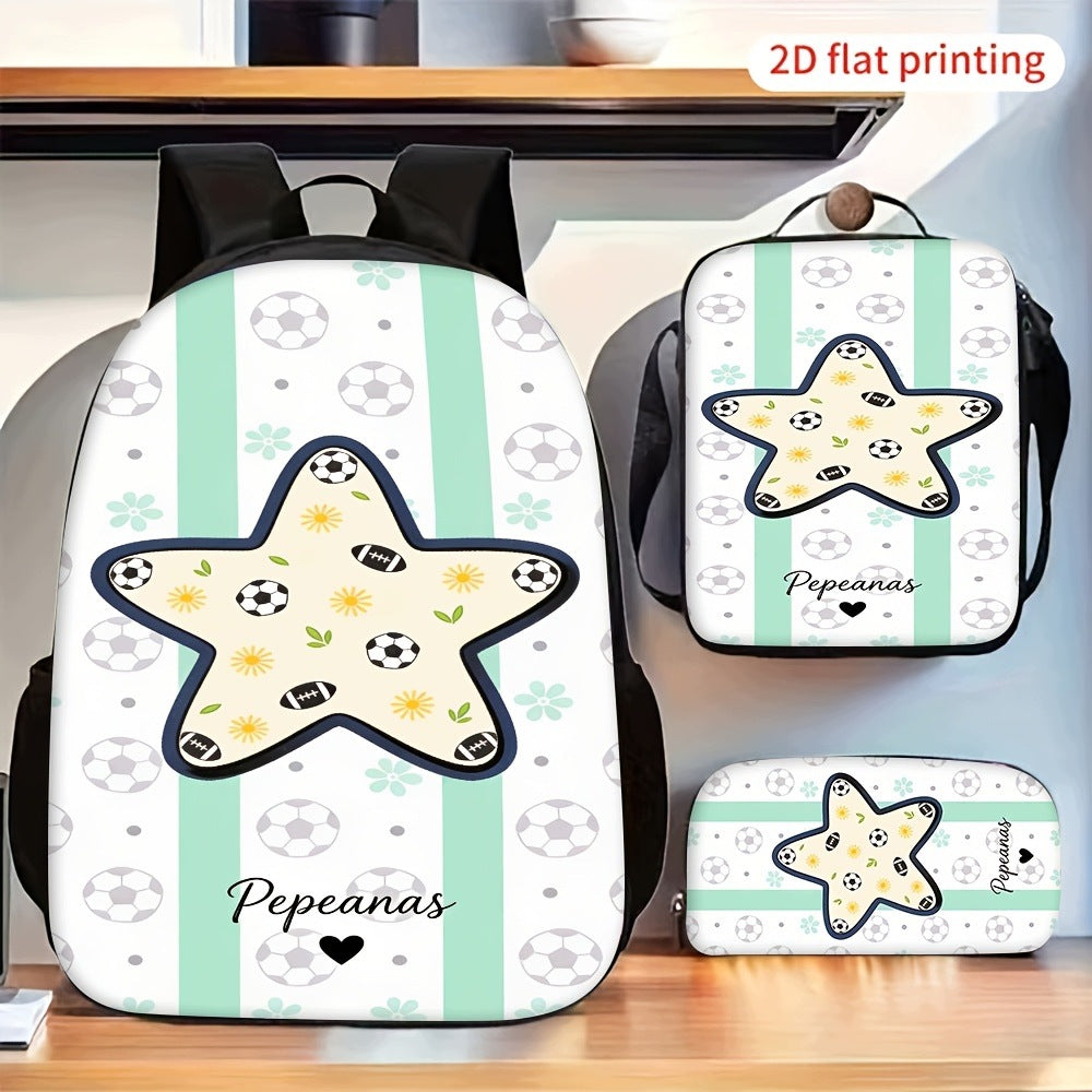 Star Soccer Print 3-Piece Backpack Set with Crossbody Bag and Pencil Case