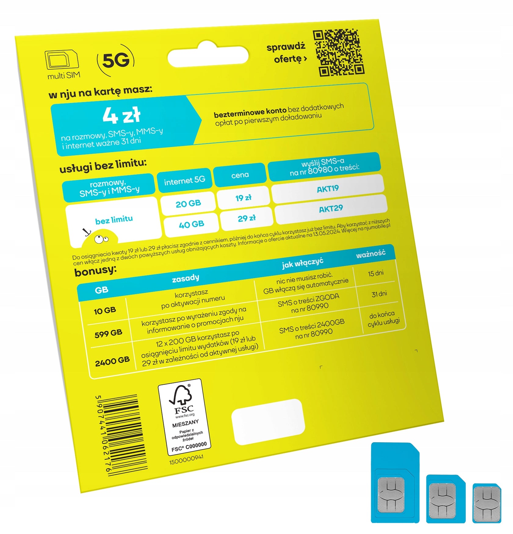 Starter NJU SIM card PREPAID + EXTRA 2999 GB + INDEFINITE ACCOUNT VALIDITY Operator nju mobile