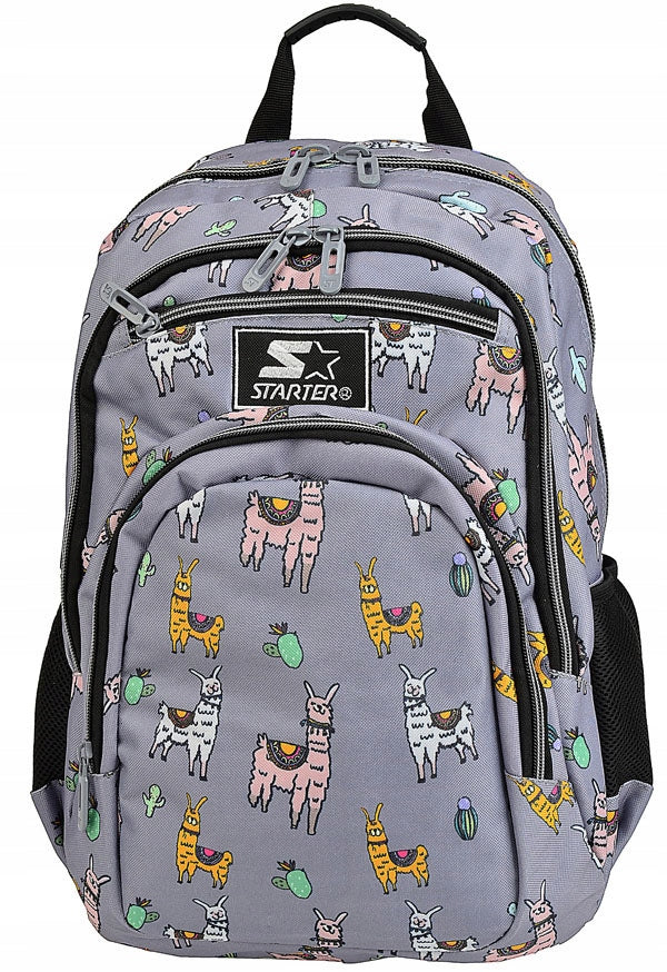 Starter School Backpack Grey Multi-Chamber Durable Lightweight Lama