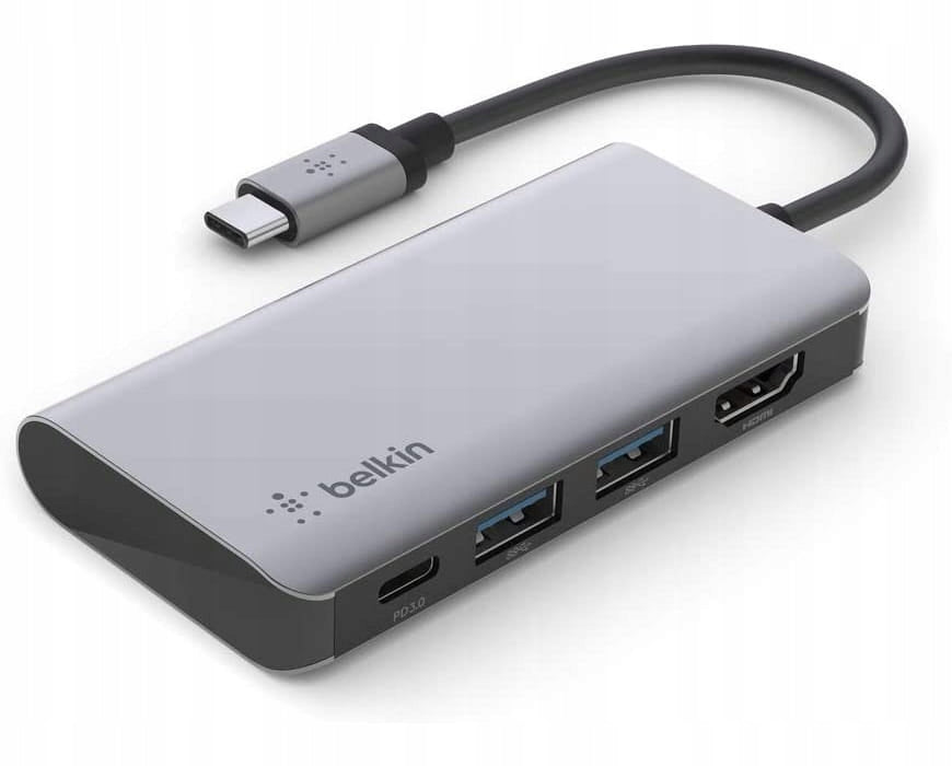 Station, Hub Belkin Connect USB-C 4-in-1 Multiport Adapter 100W, Grey