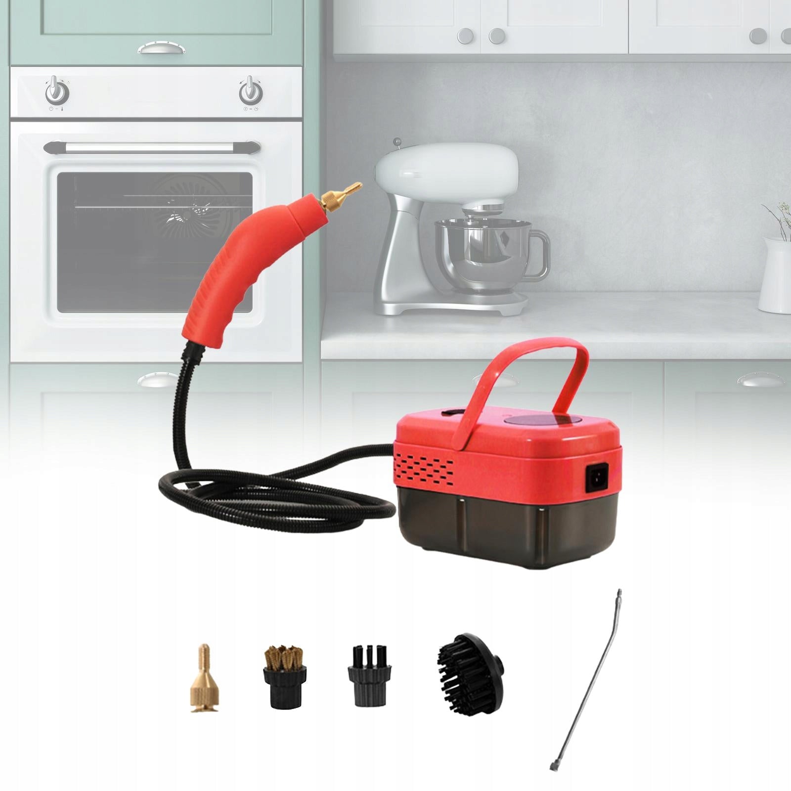 Steam Cleaner Sturdy with Brush Heads Practical Lightweight Red