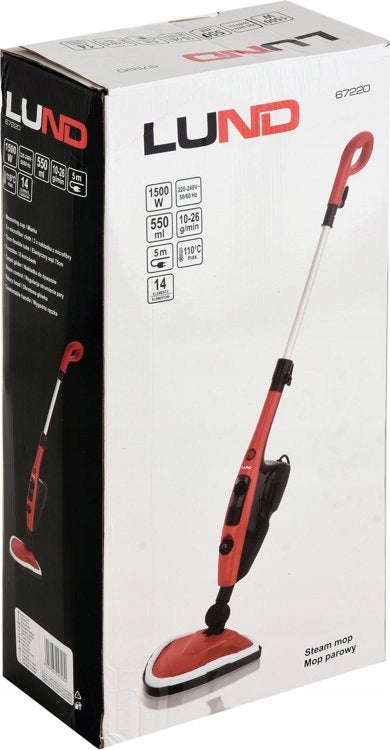 Steam mop Lund 67220 1500 W 0,550 l with rotating head and 3 attachments Maximum steam pressure 1 bar