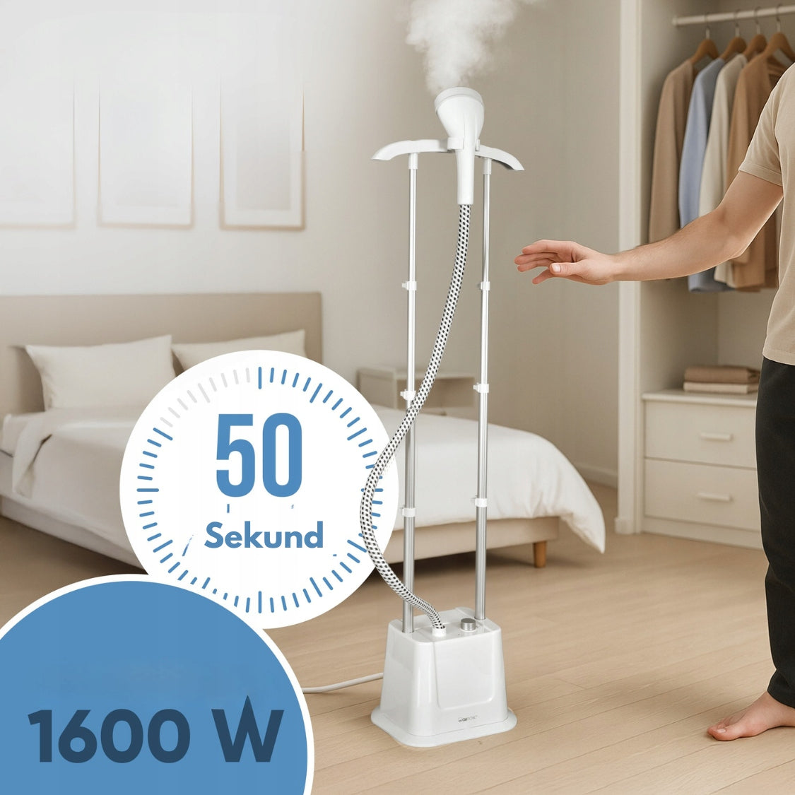 Steamer Clatronic Standing Clothes Steamer, Steam Presser 1600W Type standing