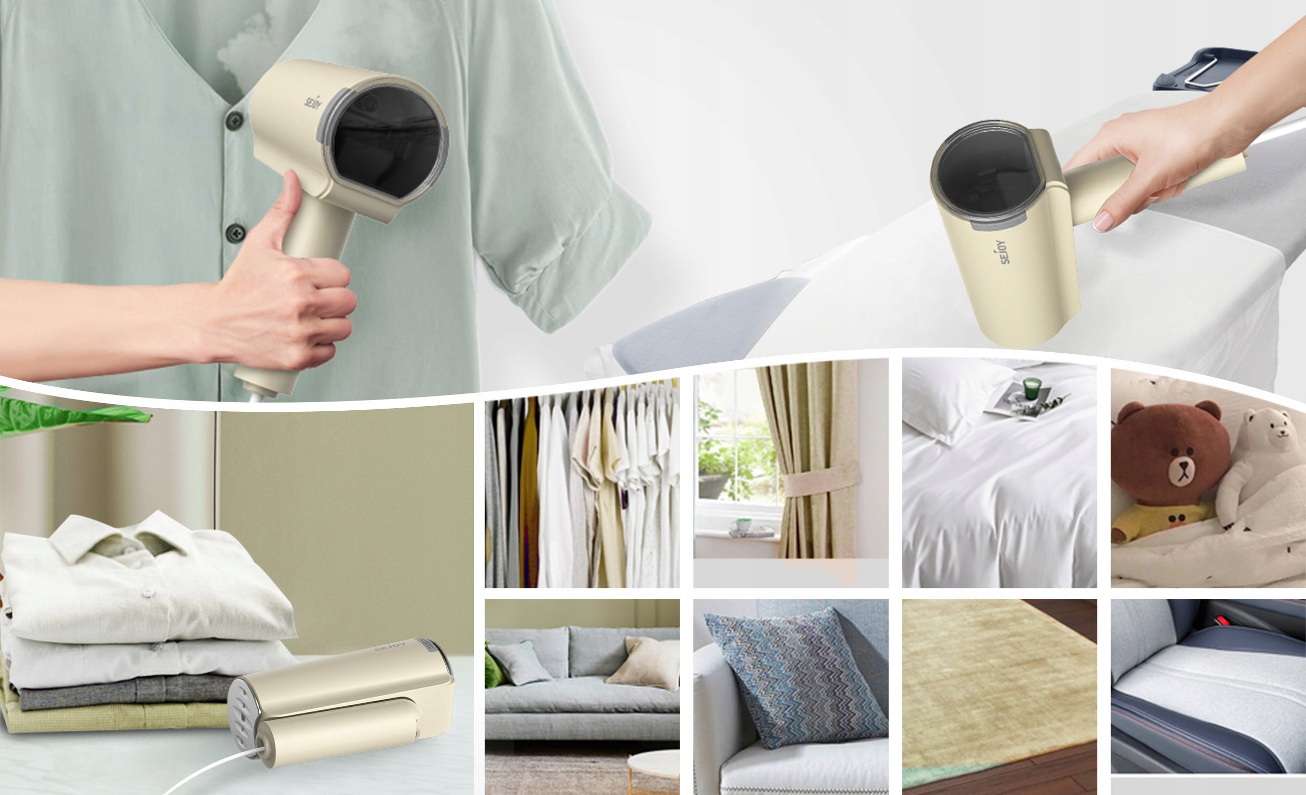 Steamer clothes steamer SEJOY 1000 W beige Model NJ-HIE02