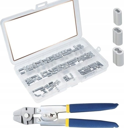 Steel Wire Rope Crimping Tool with 175 Pcs Barrel Sleeves Packaging status original