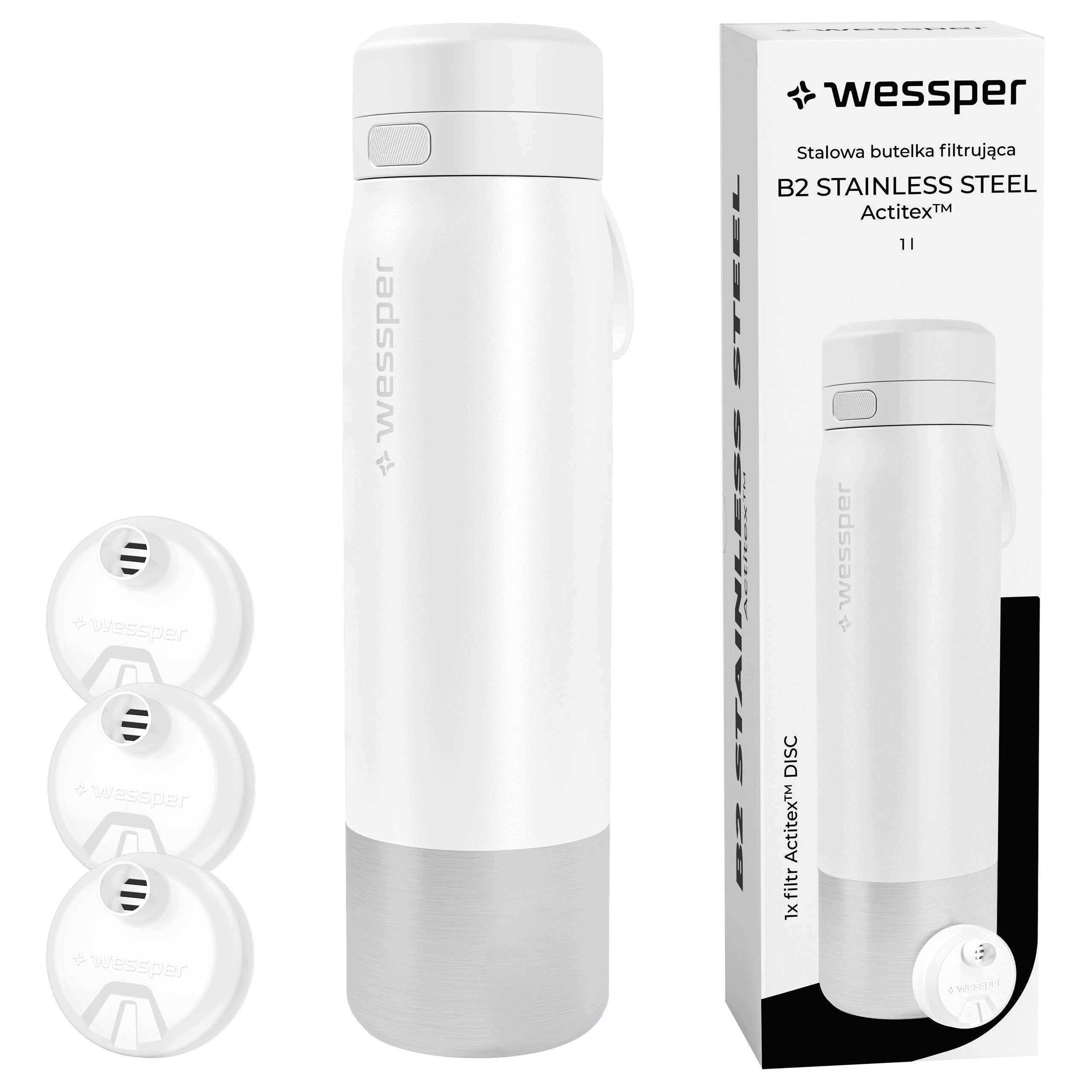 Steel filter bottle Wessper B2 Actitex water bottle 1L +3x filter