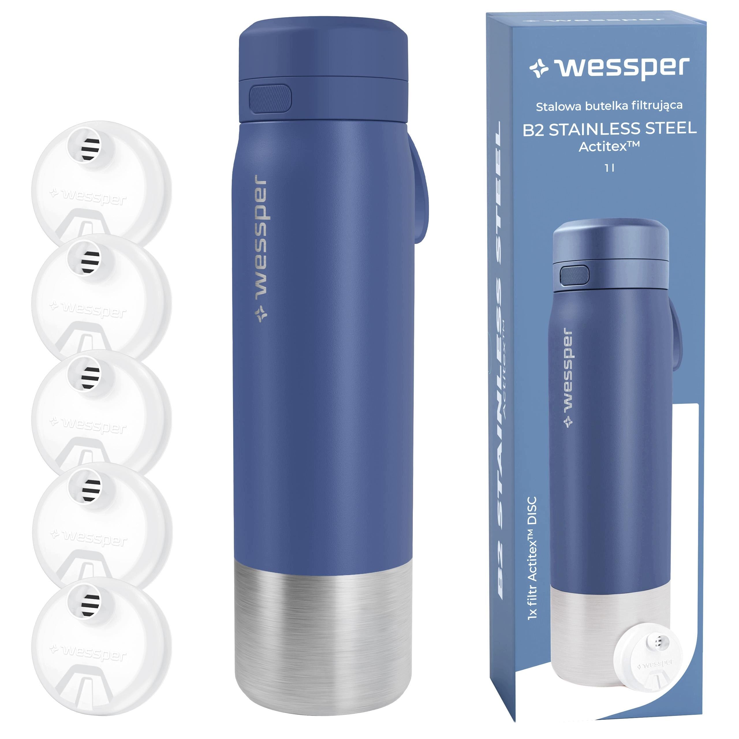 Steel filter bottle Wessper B2 Actitex water bottle 1L +5x filter