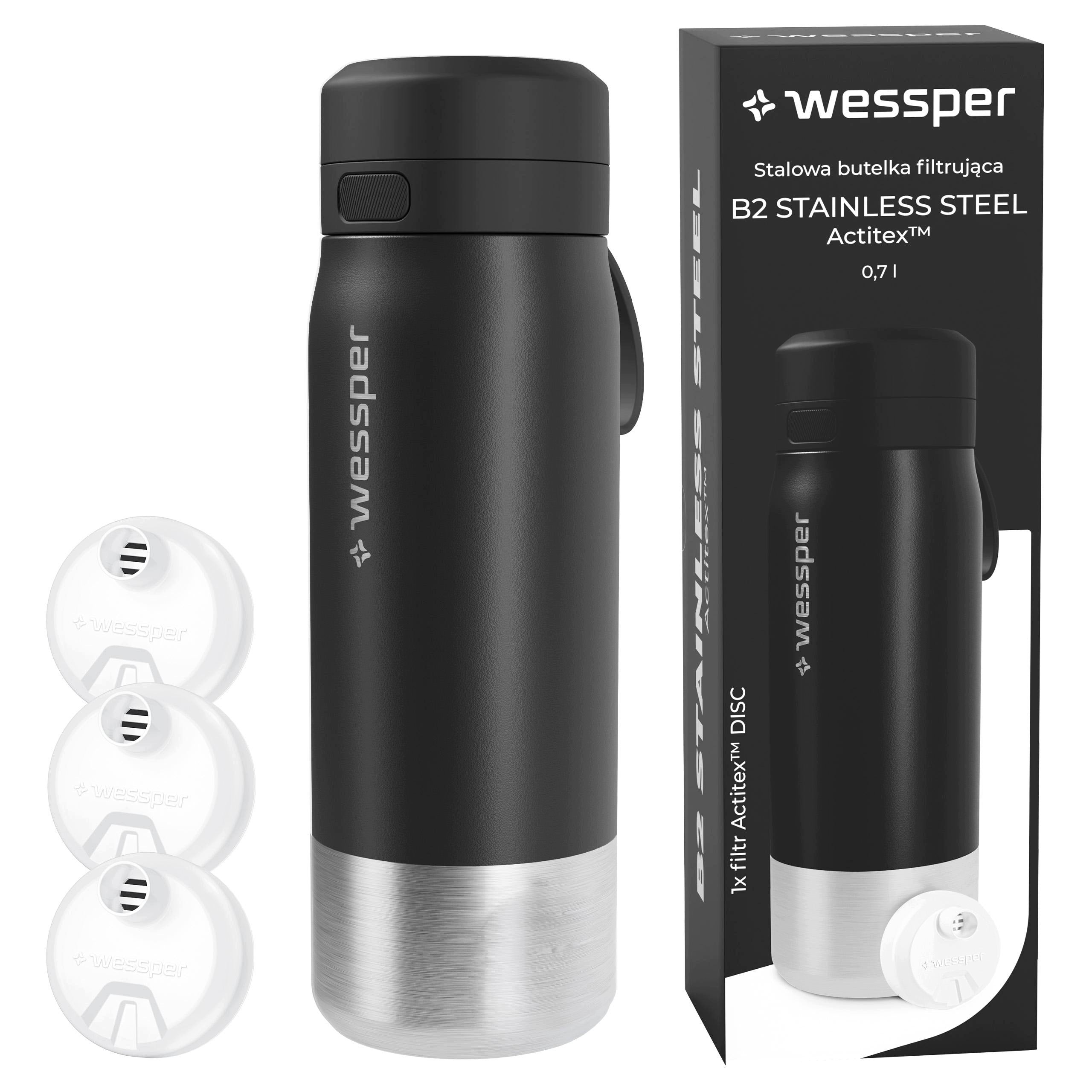Steel filter bottle Wessper B2 Actitex water bottle 700ml +3x filter