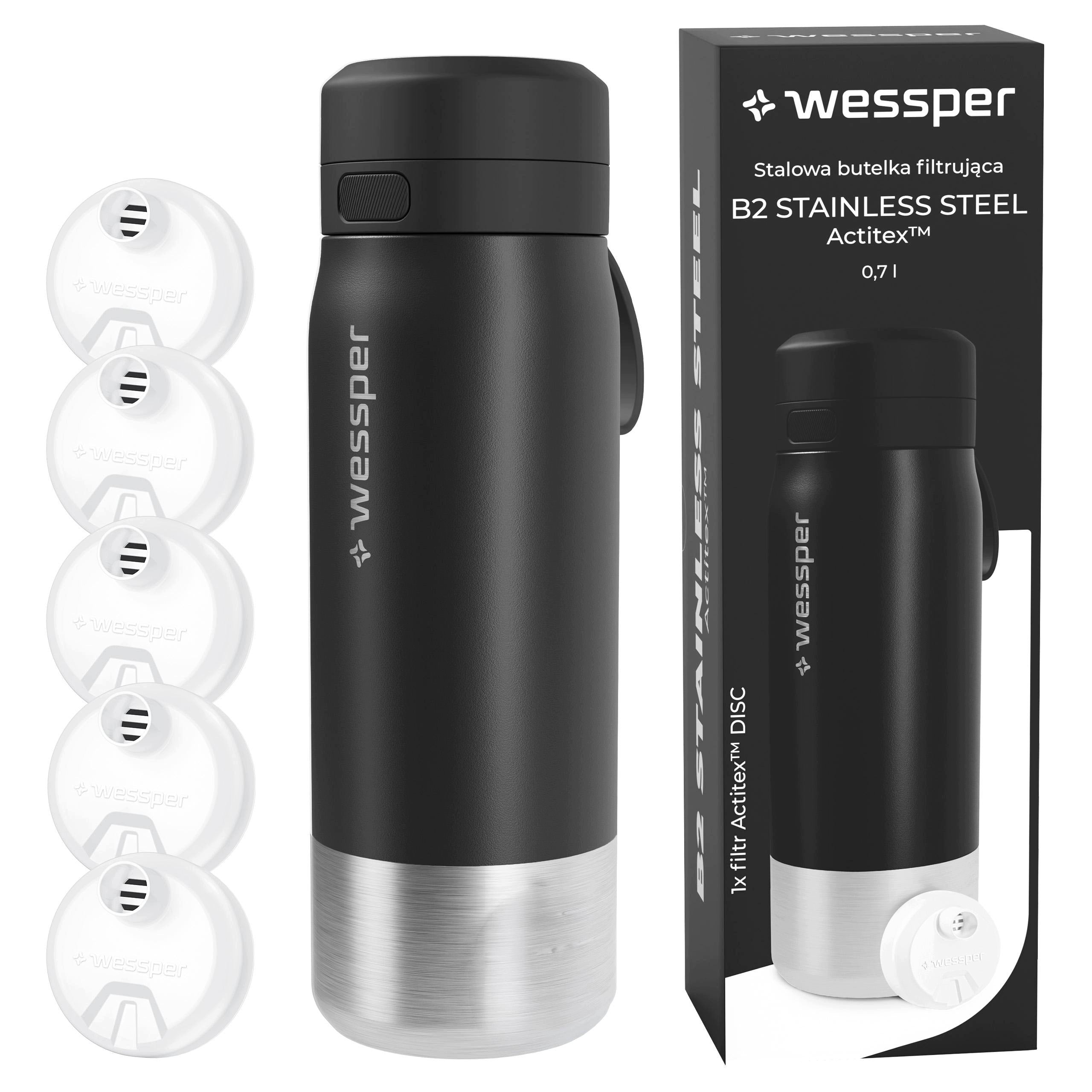 Steel filter bottle Wessper B2 Actitex water bottle 700ml +5x filter