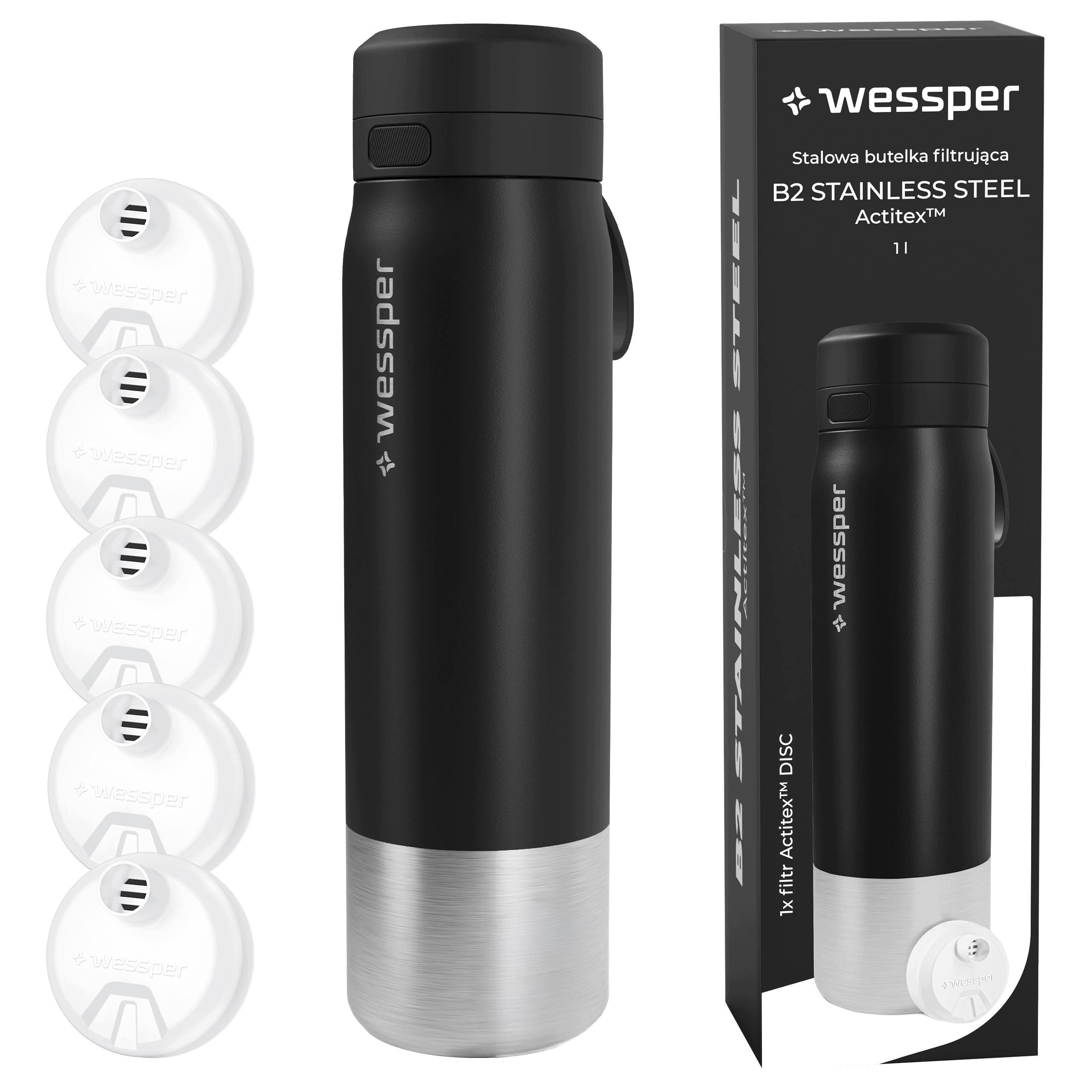 Steel water bottle Wessper B2 filter water bottle 1L +5x filter