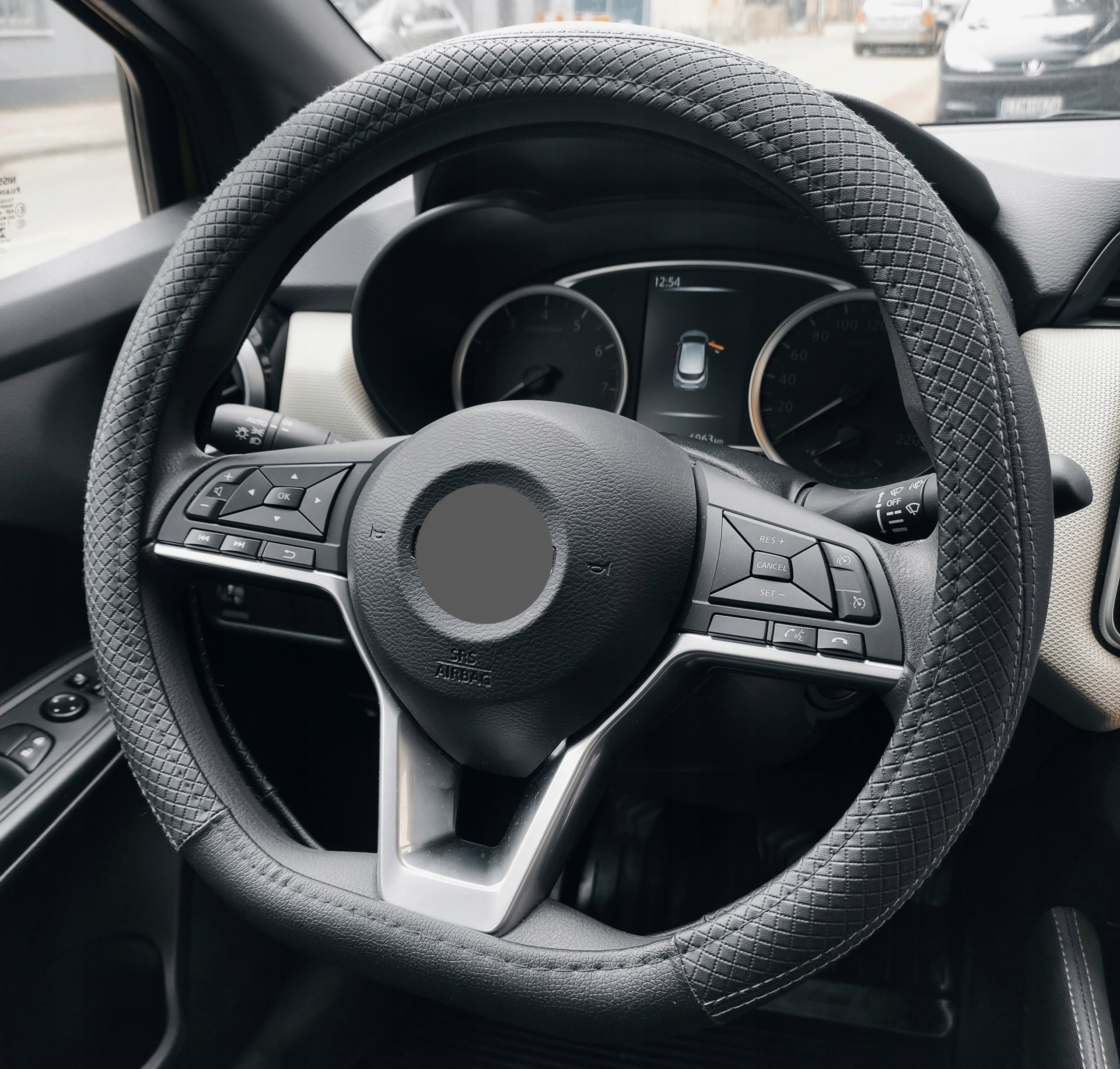 Steering Wheel Cover FLAT BOTTOM Leather Overlay BEVELED Sports Quilted Packaging status original