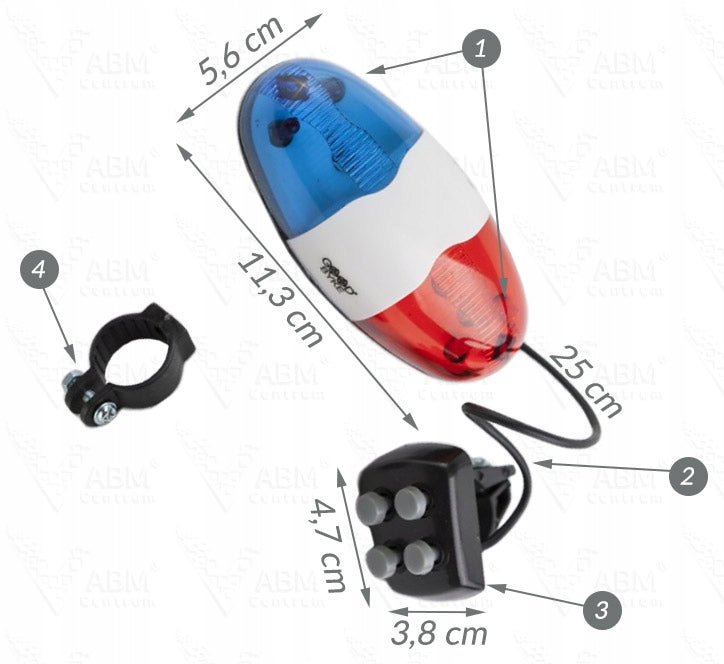 Steering wheel bell light for scooter police siren POLICE 6 LED Color multicolor