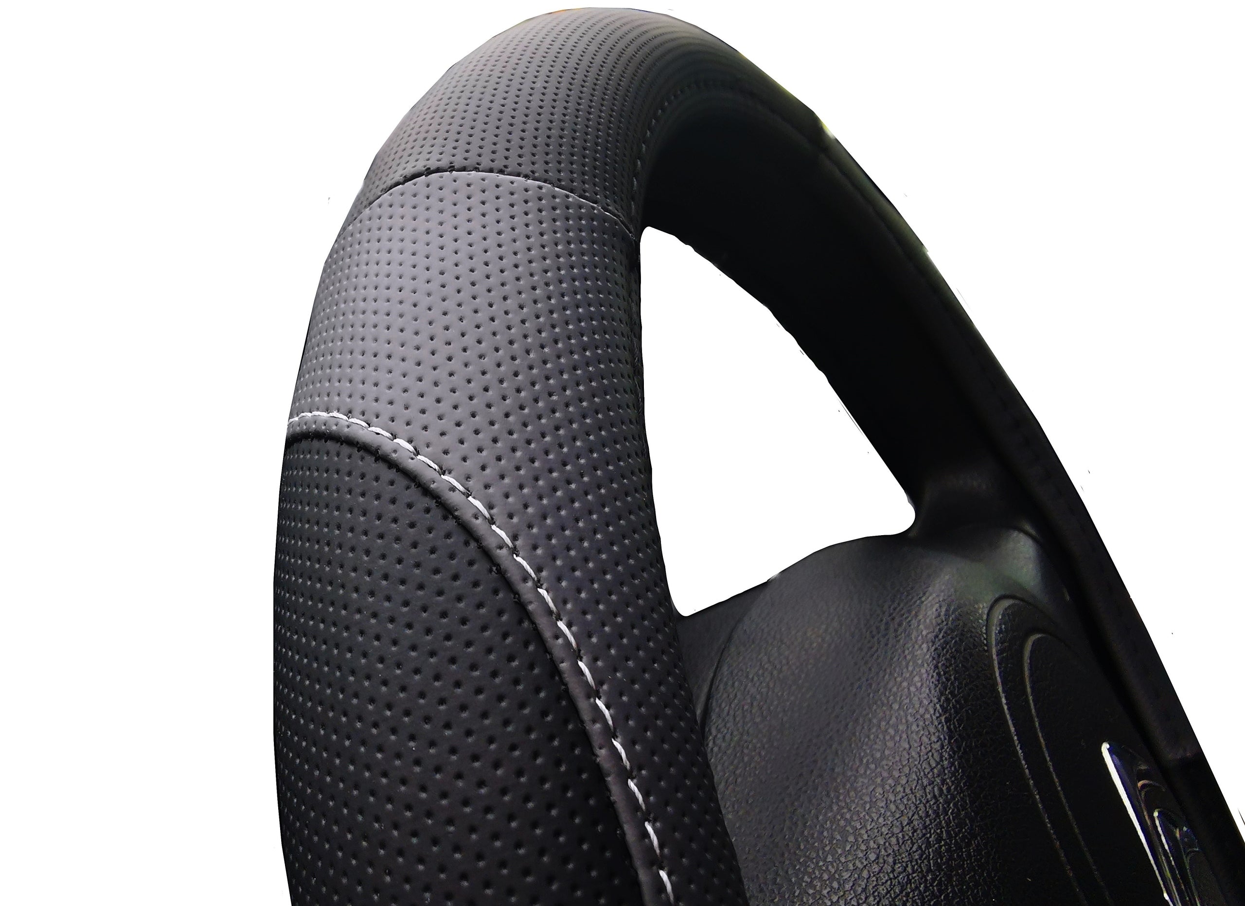 Steering wheel cover black grey 37-39 cm. perforated leather Exclusive