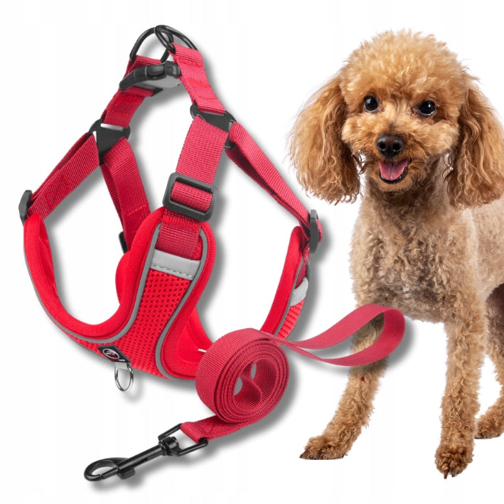 Step in dog HARNESS PRESSURE-FREE breathable HUB+ LANYARD red L