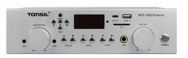 Stereo Amplifier Tonsil WZS-200 2x60W Bluetooth 5.3 AUX MIC FM USB Silver Packaging status original