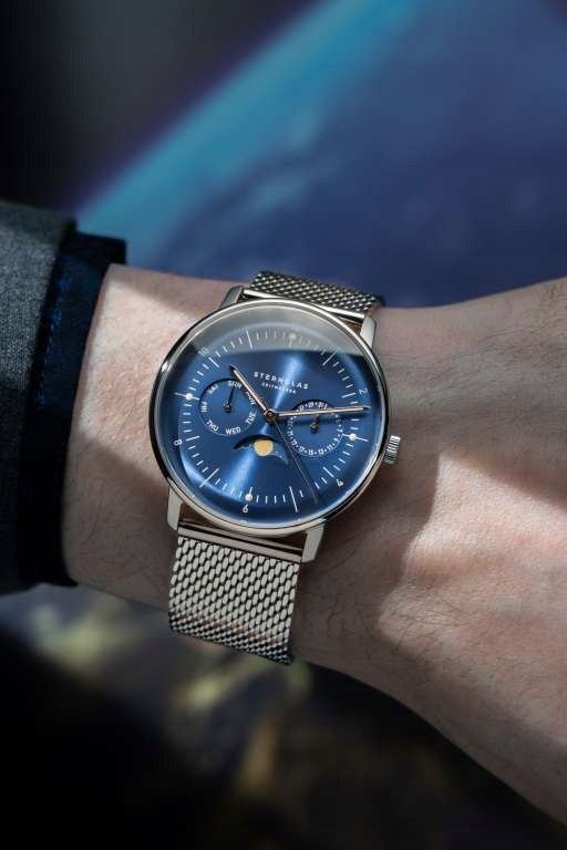 Sternglas Naos Moonphase watch, 38mm Functions date display moon phases illumination waterproof