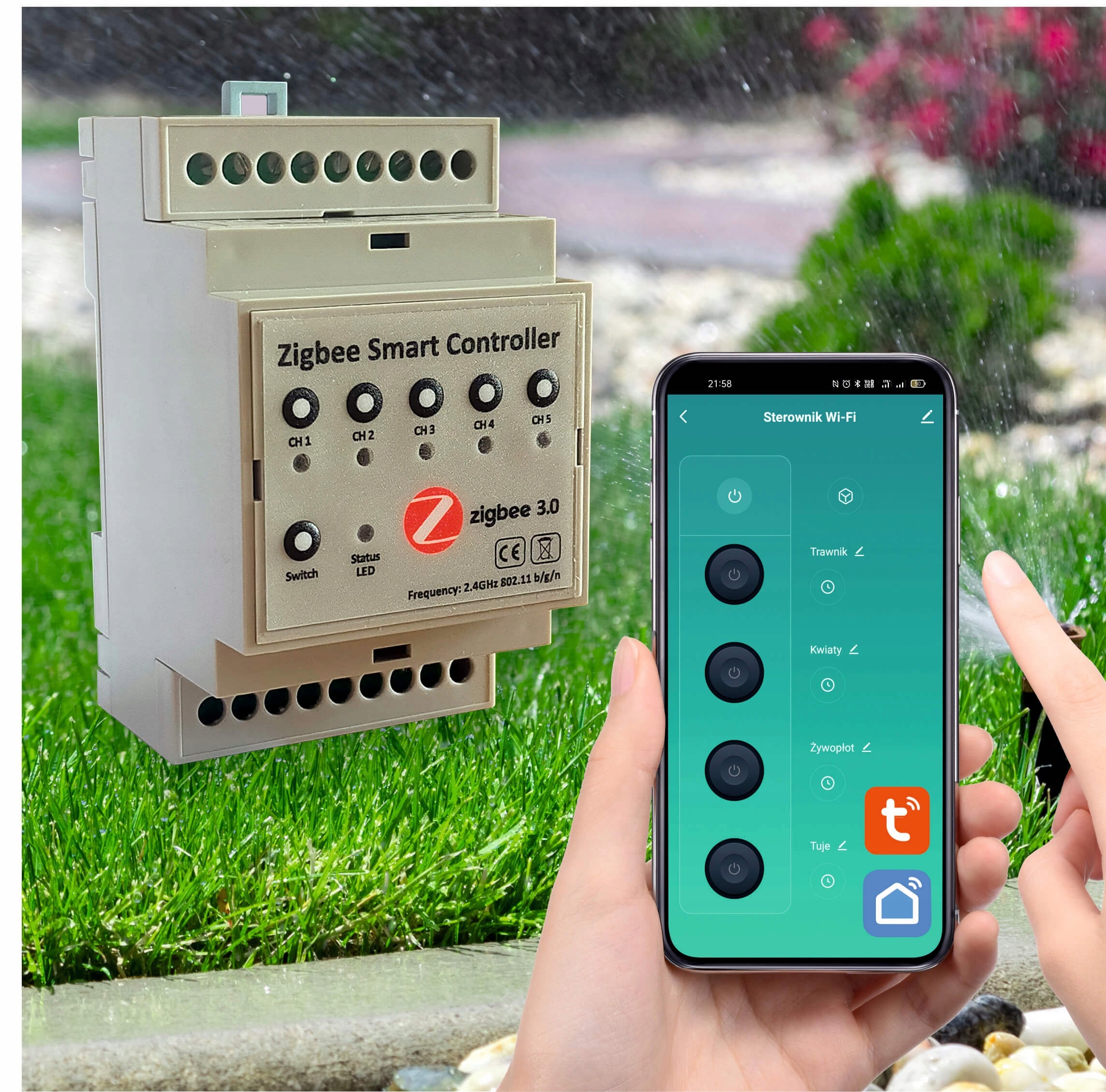 Zigbee-Bewässerungssteuerung, 5 Abschnitte, 24-VAC-Stromversorgung 