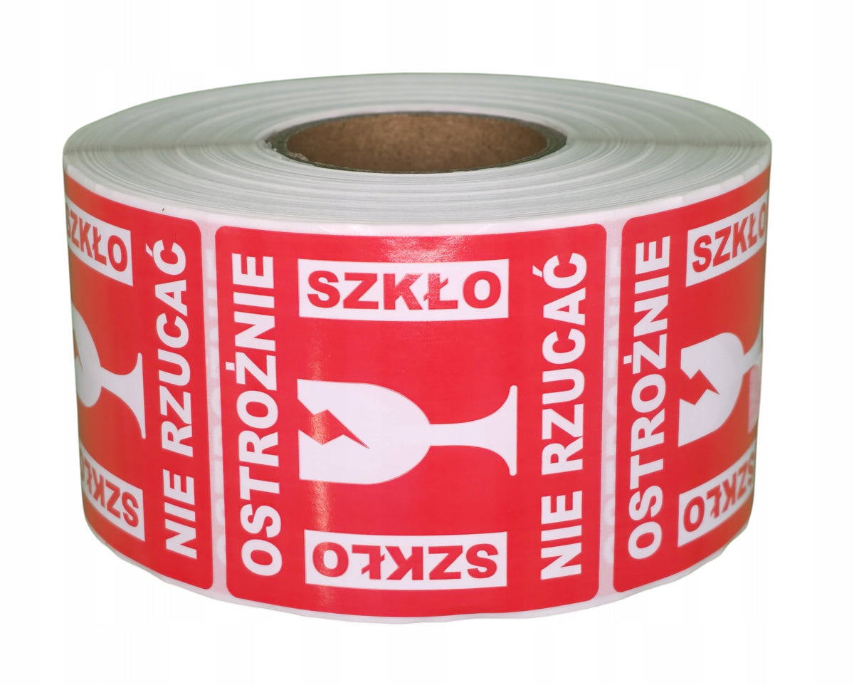 Sticker labels CAREFULLY GLASS, 55x55 mm fi 40mm, 1000 pieces