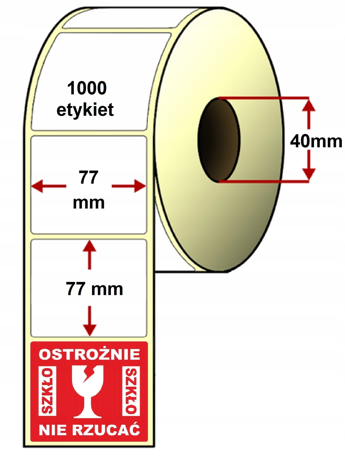 Sticker labels CAREFULLY GLASS, 77x77mm, fi 40mm, 1000 pieces Packaging status original