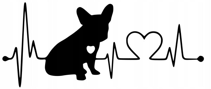Sticker without background for car ECG French Bulldog with heart 10 x 23,4 cm