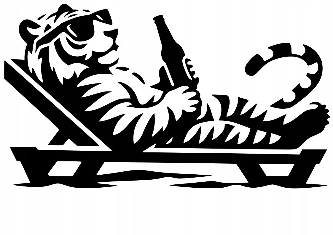 Sticker without background for car motorcycle trunks TIGER ON THE DECKCHAIR 10 x 17,6 cm