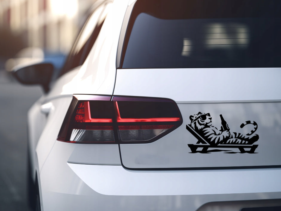 Sticker without background for car motorcycle trunks TIGER ON THE DECKCHAIR 12 x 21,1 cm EAN (GTIN) 5906379671399